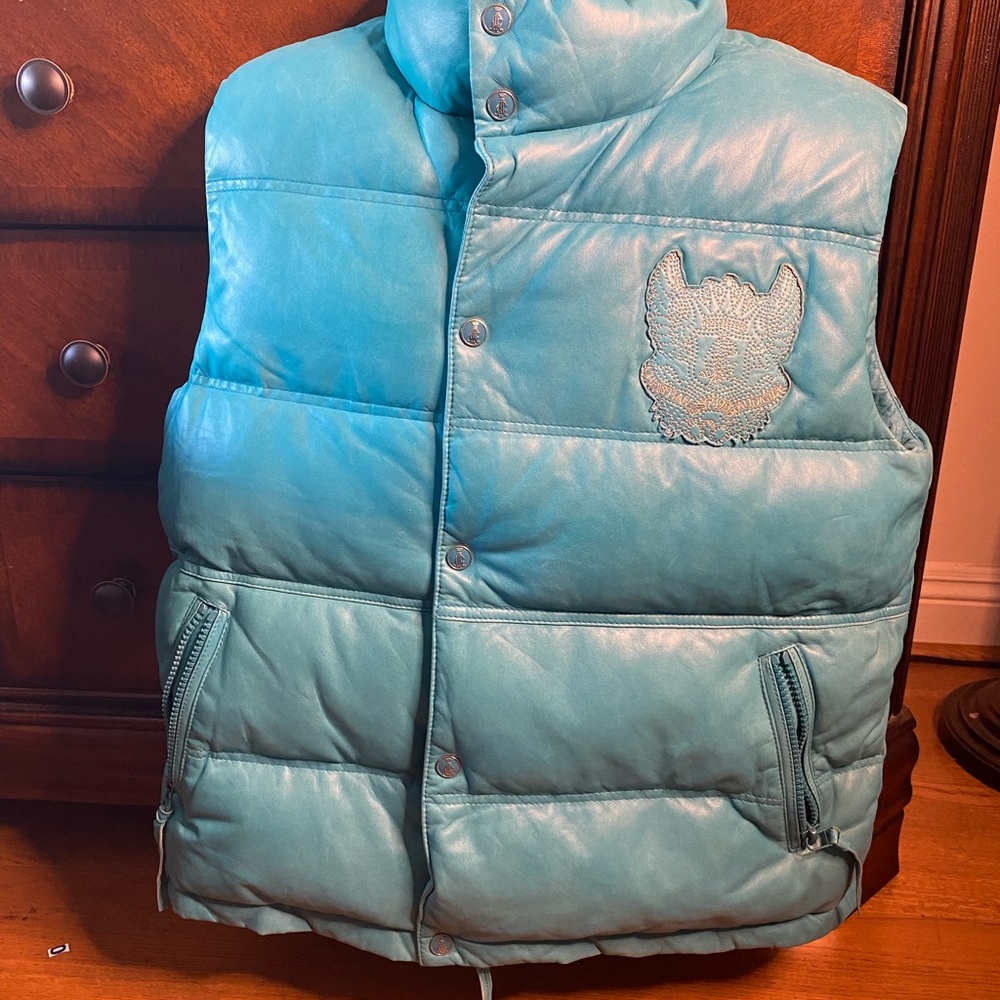 Christian Audigier leather puff jacket